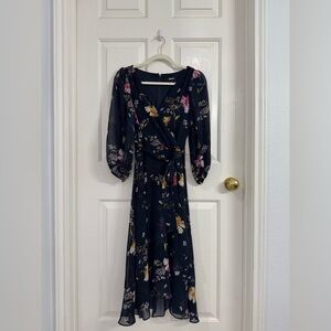 DKNY Dark Blue Floral Long Sleeve Dress
